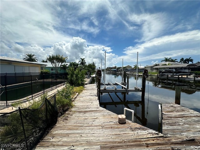 dock area featuring a water view and boat lift