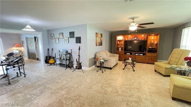 living room with ceiling fan