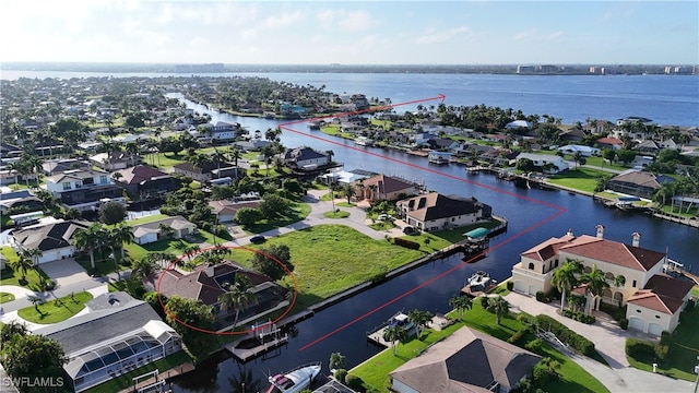 aerial view with a water view