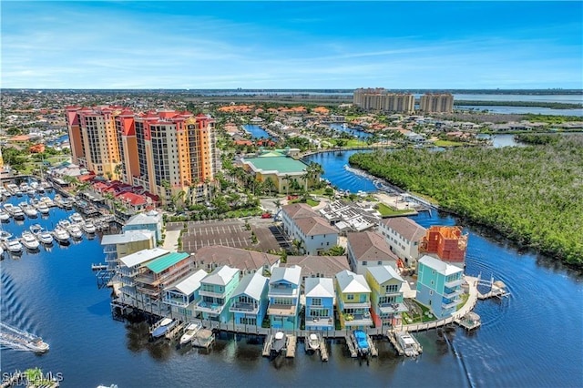 drone / aerial view with a water view and a city view