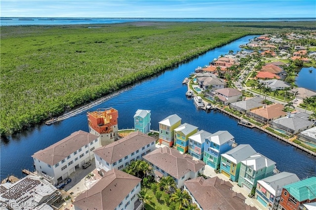 aerial view with a water view