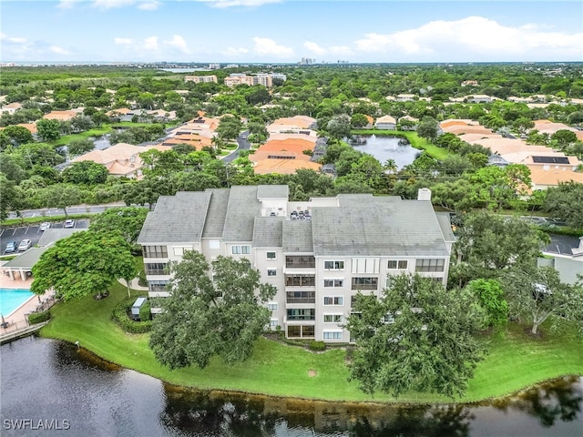 aerial view with a water view