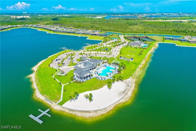 aerial view featuring a water view