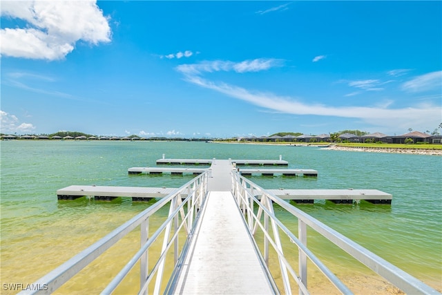 view of dock with a water view