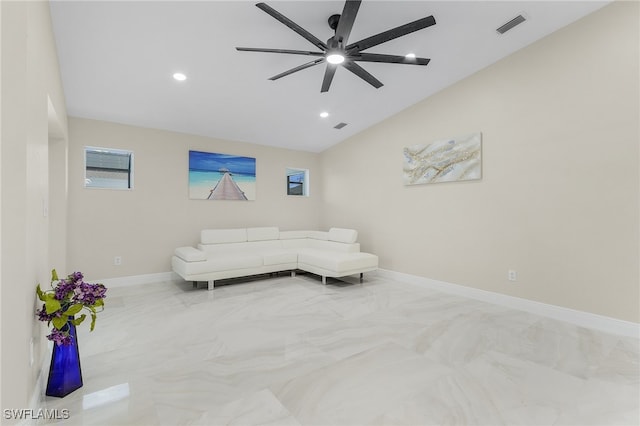 living room featuring ceiling fan