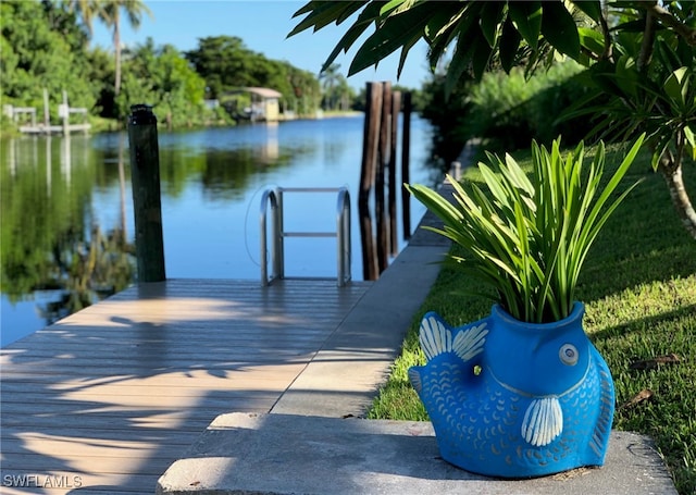 view of dock with a water view