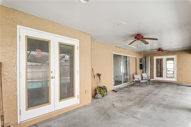 view of patio / terrace with ceiling fan and french doors