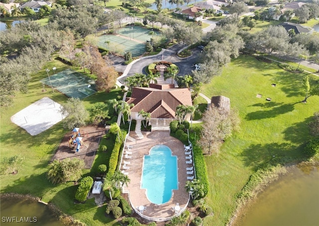 aerial view with a water view