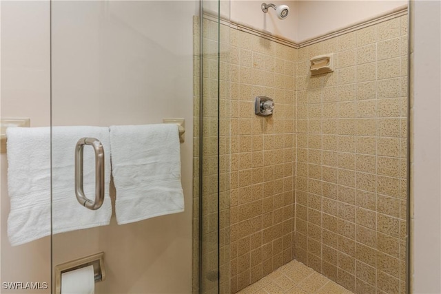 bathroom with a shower stall