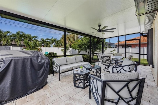 706 SW 9th Ct, Cape Coral, FL 33991 - sunroom featuring outdoor lounge area, ceiling fan, and outdoor dining space