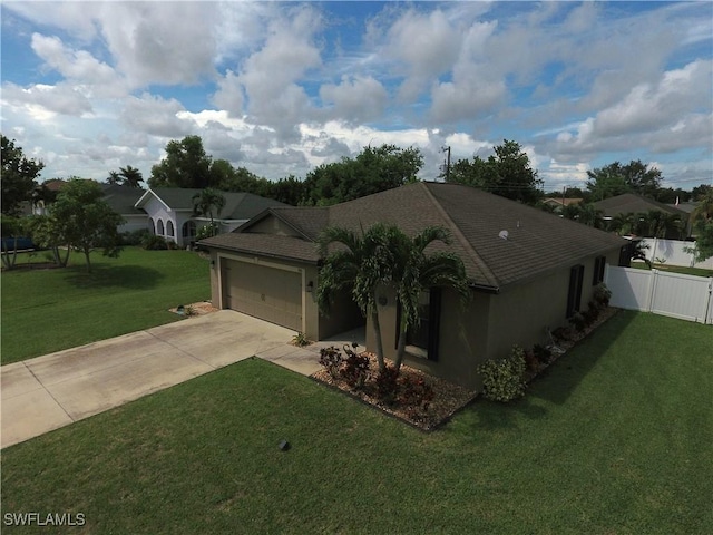 706 SW 9th Ct, Cape Coral, FL 33991 - ranch-style house with stucco siding, concrete driveway, an attached garage, and roof with shingles