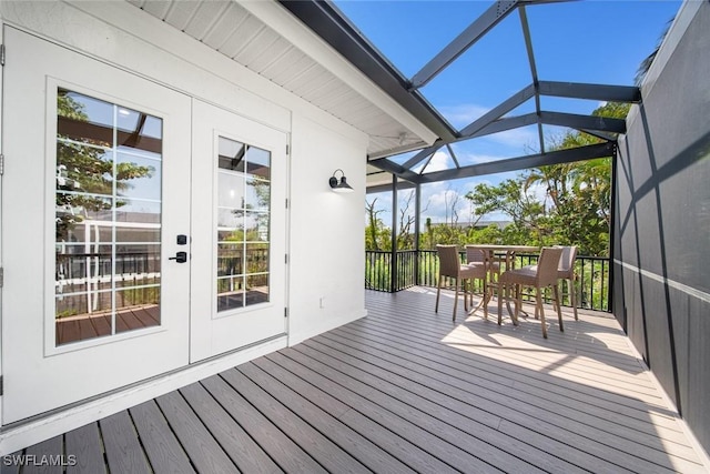 wooden terrace with french doors