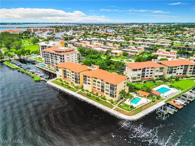 aerial view with a water view