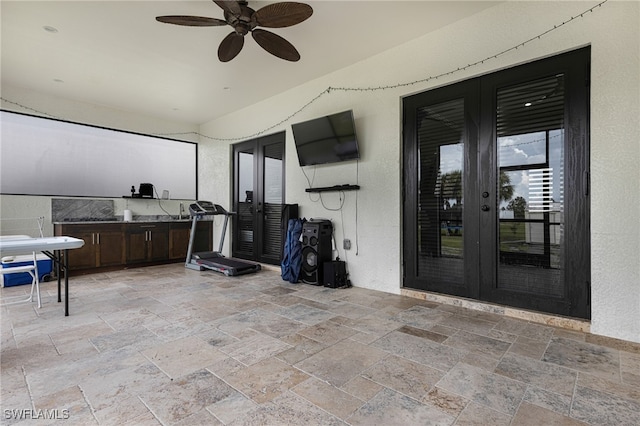 view of patio / terrace with ceiling fan and french doors