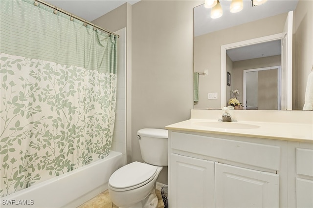 full bathroom featuring vanity, toilet, shower / bath combination with curtain, and tile patterned flooring