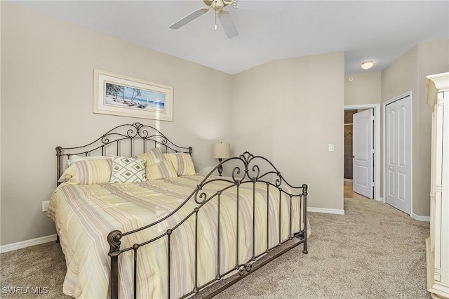 150 Lenell Rd Unit 503, Fort Myers Beach, FL 33931 - bedroom featuring baseboards, ceiling fan, and light carpet