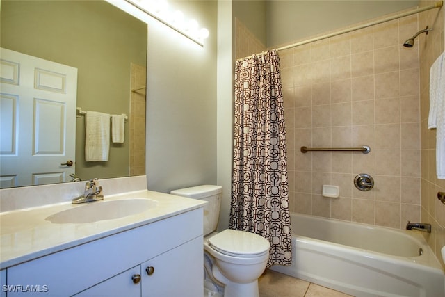 full bathroom featuring tile patterned flooring, vanity, toilet, and shower / tub combo