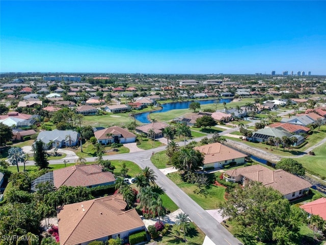 aerial view with a water view