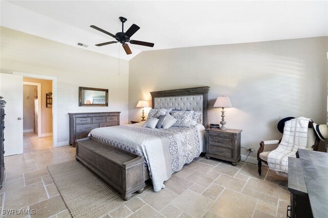 bedroom with lofted ceiling and ceiling fan