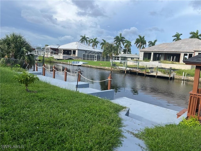 dock area with a water view