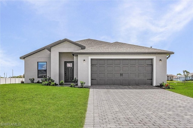 1313 Bush St W, Immokalee, FL 34142 - view of front of home featuring decorative driveway, an attached garage, stucco siding, and a shingled roof