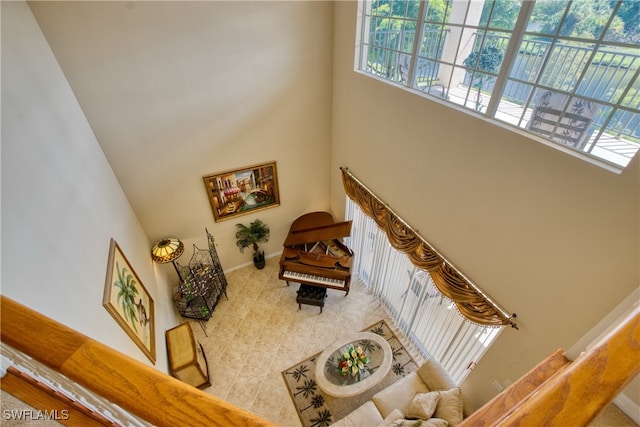 stairs with a towering ceiling