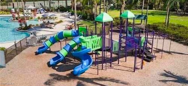 view of play area featuring a community pool