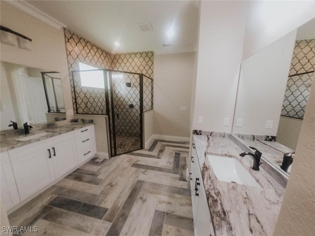 bathroom featuring vanity and walk in shower