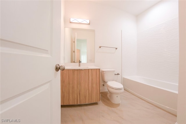 full bathroom with toilet, vanity, shower / tub combination, and tile patterned floors