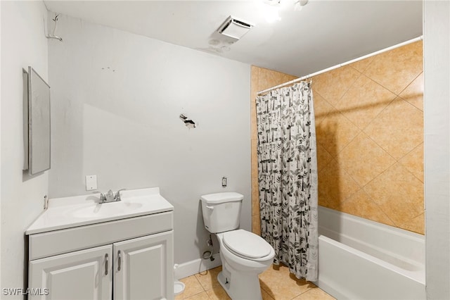 full bathroom with vanity, toilet, tile patterned floors, and shower / bath combo