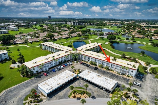 bird's eye view featuring a water view