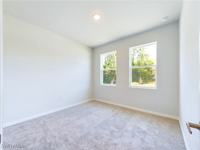 unfurnished room with light colored carpet