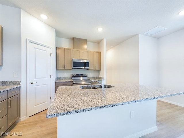 1057 Presque Isle Dr, Port Charlotte, FL 33952 - kitchen featuring visible vents, light stone countertops, stainless steel appliances, a sink, and light wood-type flooring
