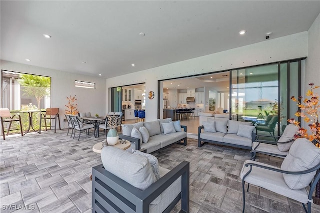 living room featuring recessed lighting