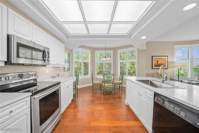 kitchen featuring appliances with stainless steel finishes, hardwood / wood-style flooring, plenty of natural light, and sink