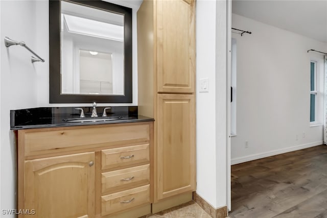 bathroom with vanity and wood-type flooring