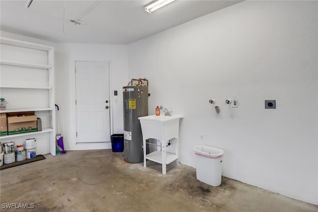 garage with sink and electric water heater