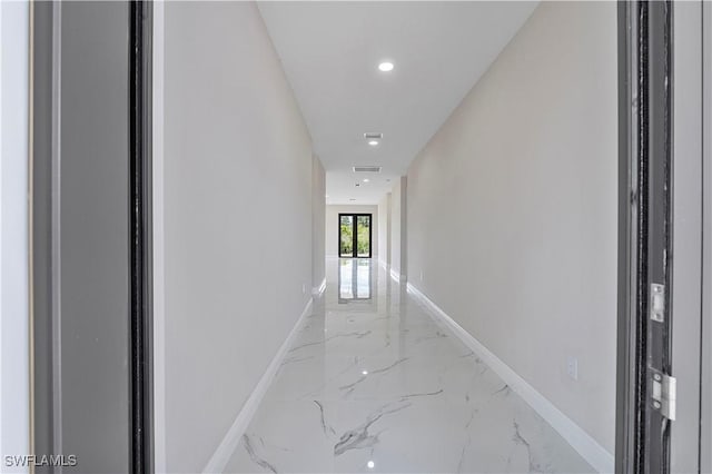 516 Kilarney Ave S, Lehigh Acres, FL 33974 - hallway with baseboards, visible vents, recessed lighting, and marble finish floor