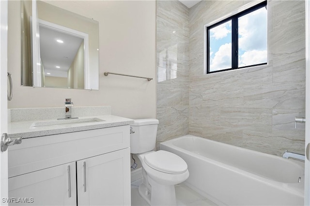 516 Kilarney Ave S, Lehigh Acres, FL 33974 - bathroom featuring vanity, toilet, and shower / tub combination