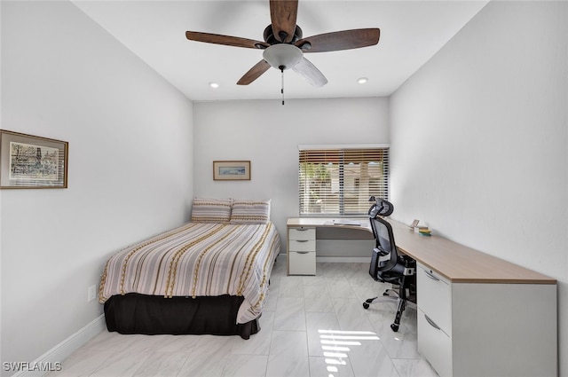 bedroom featuring ceiling fan