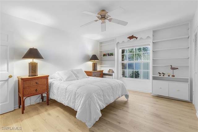 bedroom featuring ceiling fan and light hardwood / wood-style floors