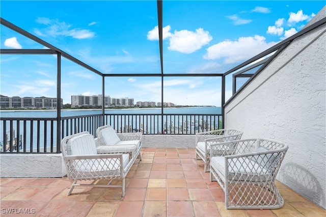 view of patio / terrace with a water view