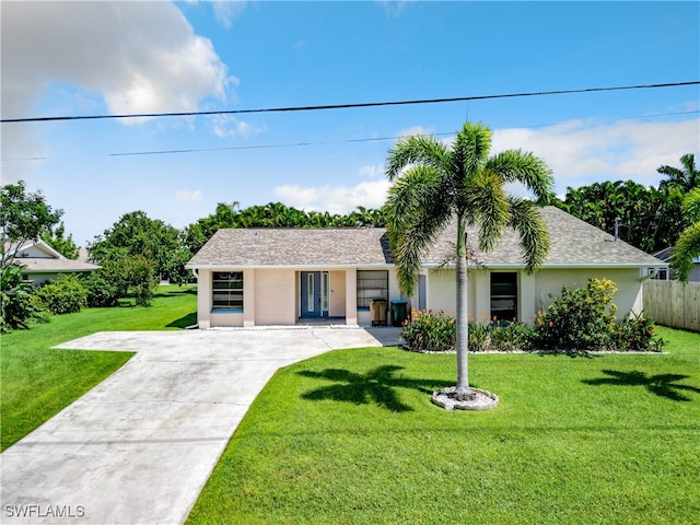 ranch-style house with a front lawn