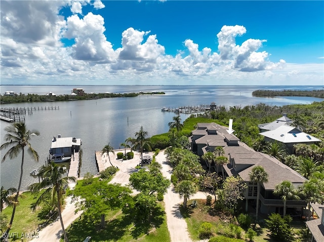 drone / aerial view featuring a water view