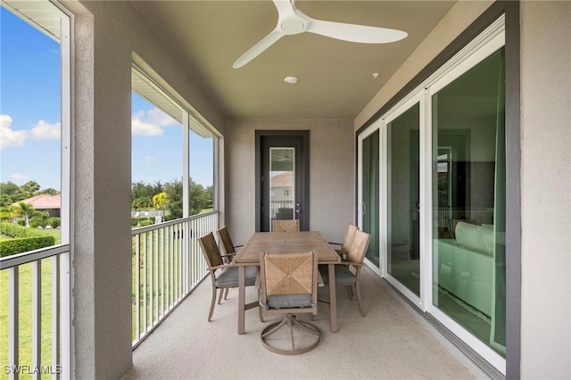 balcony with ceiling fan