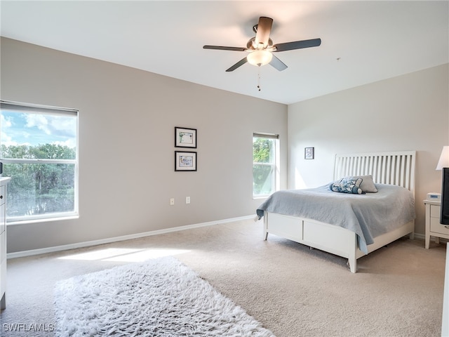 bedroom featuring carpet and ceiling fan