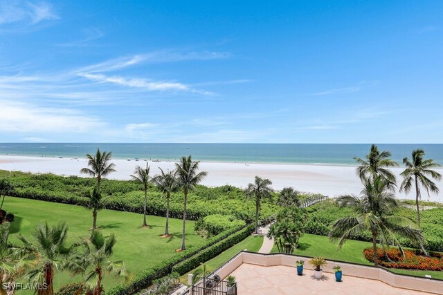 view of community featuring a water view and a view of the beach