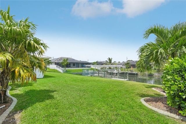 view of yard with a water view