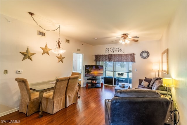 interior space featuring dark hardwood / wood-style floors and ceiling fan