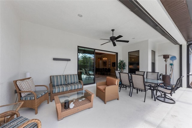 living room featuring ceiling fan